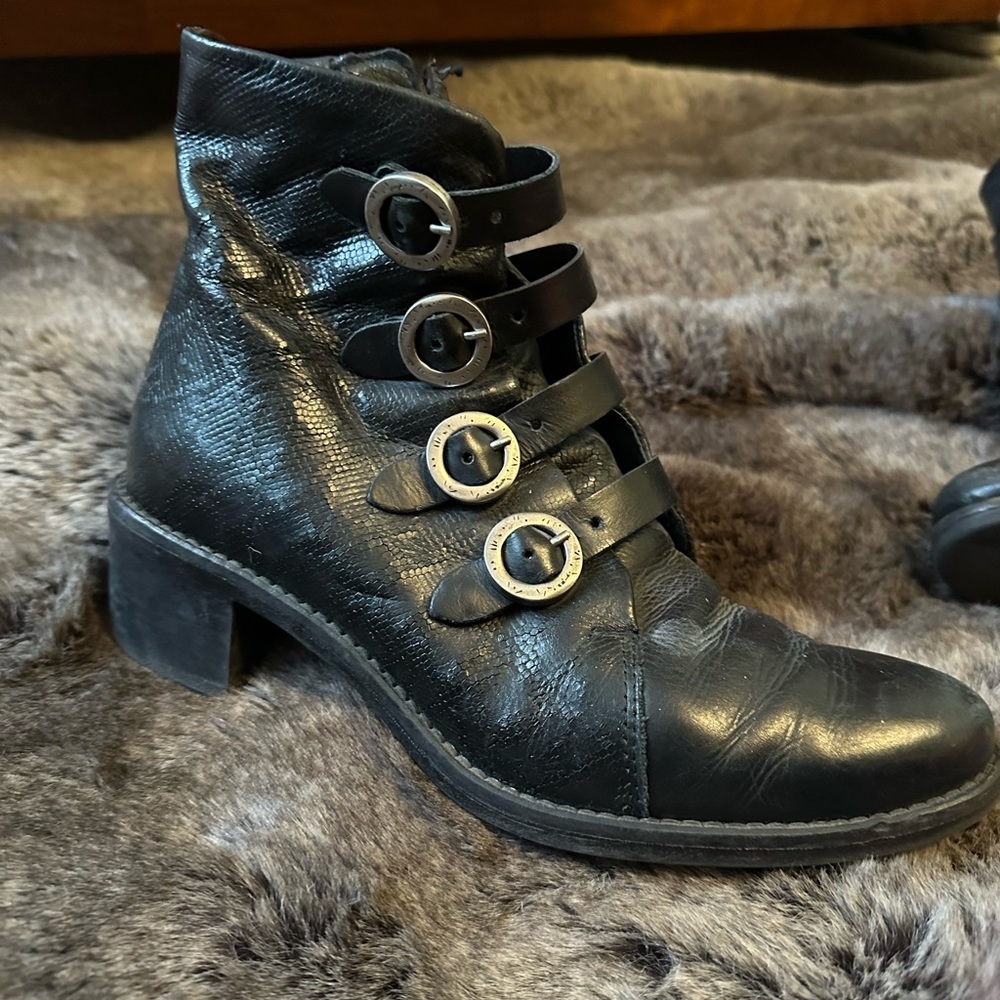 Miz Mooz  Buckle Ankle Boots Black. Not sure of style. Gently worn see pic